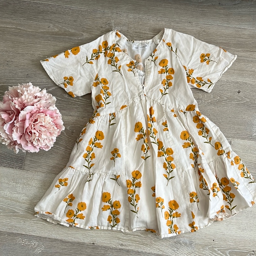 3/$30 Zara White Dress with Yellow Floral Print